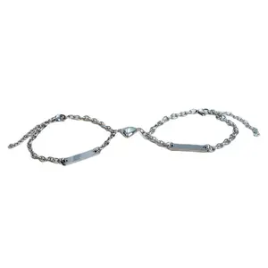 Custom Magnetic Heart Bar Bracelet Set, Personalized Laser Engraved Name Bracelets for Couple & Best Friend