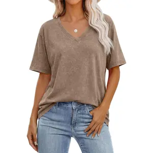 ANRABESS Womens Oversized Acid Washed T-Shirt Short Sleeve Vintage V Neck Casual Tops 2026 Summer Basic Tee Outfit