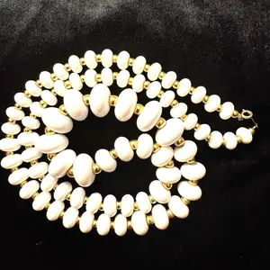 Retired Napier White Beaded Necklace with Gold Tone Midcentury.