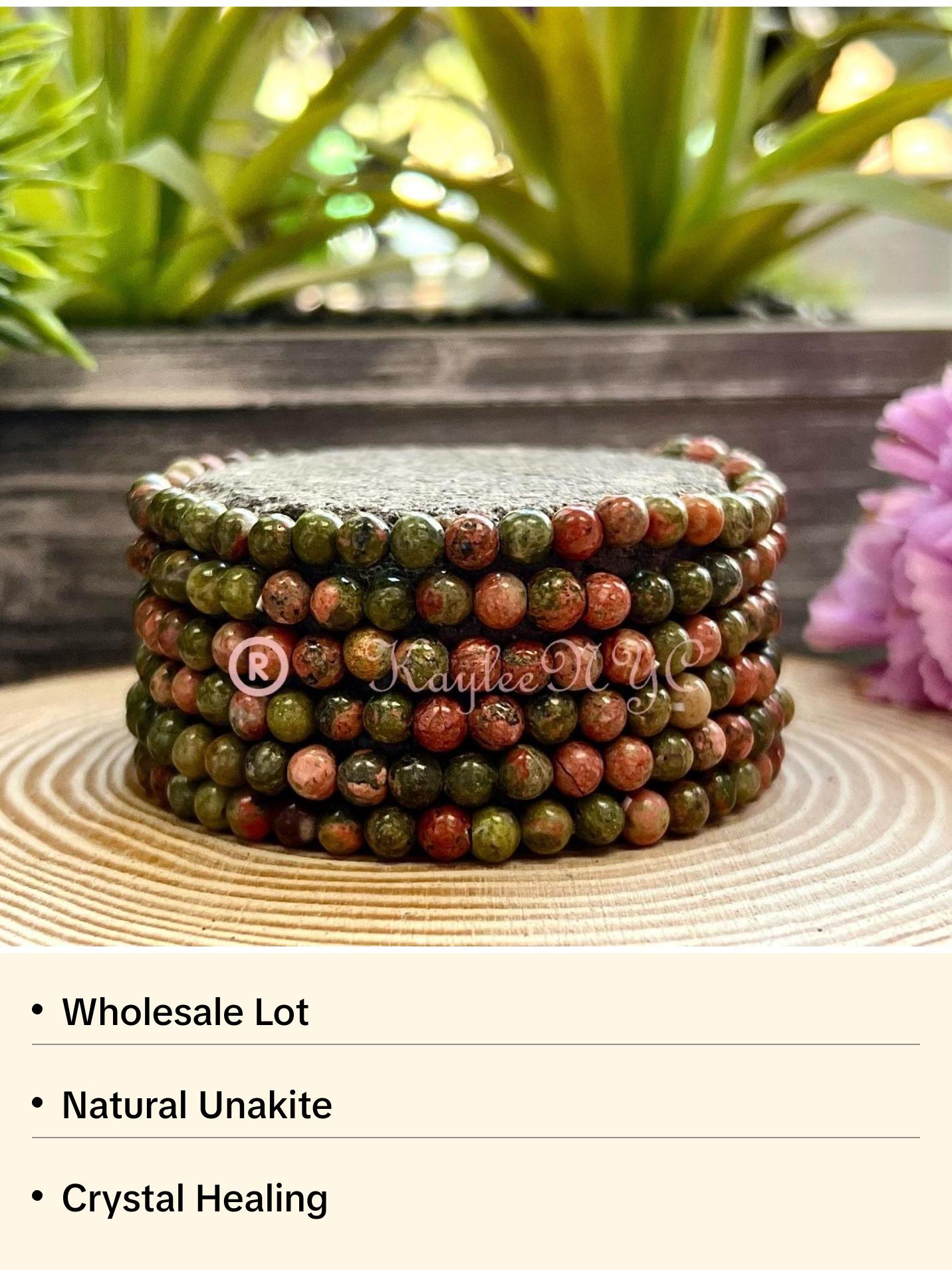 Wholesale Lot 6 Pcs Natural Unakite 4mm 7.5” Crystal Healing Stretch Bracelet