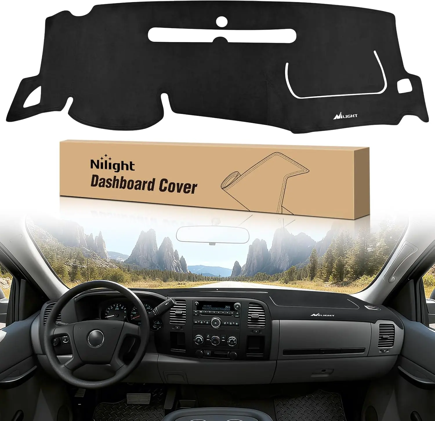Nilight Suede Dashboard Cover for 2007-2013 Chevy Silverado/GMC Sierra 1500 2500 3500 Chevy/GMC Trucks, 2-Glove Box, Pre-Cut Holes, Automotive UV Protection Sunlight Shield, Heat Melt Guard, Cracking-Resistant Black Automotive Vehicle Auto Accessories