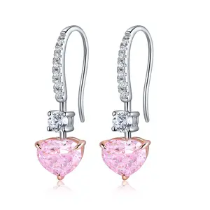 STONE PRECIOUS,1.0ct*2 pink diamond earrings.wedding,anniversary,Christmas present.sterling silver romantic earrings with zircon lab diamond,heart cut.