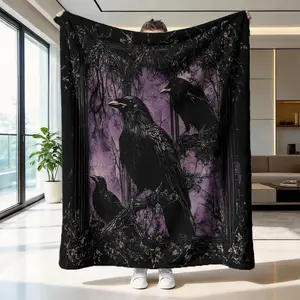 Dark Crow Blanket High-Weight Flannel Fabric, Soft Plush Touch, Warm Insulation, Anti-Wrinkle Easy Clean, Perfect Gift for Gothic Fans, Flannel Cozy Blanket, Heavy Weight Blanket