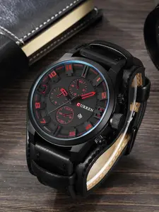 Men's Multi-Function Cool Analog Watch, Casual Trendy Wristwatch, Leather Strap, Quartz Movement, Casual Style, Round Face, All Seasons, Includes Batteries