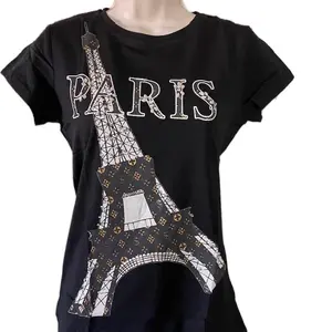 Vinizbena Fashion Rhinestones Logo Women’s T-Shirt Womenswear Top Crewneck Various