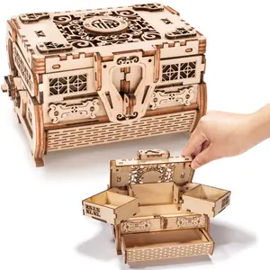 3D Wooden Puzzle Treasure Box, DIY Mechanical Model Kit to Build for Adults and Kids, Creative Wooden Craft and Unique Birthday Christmas Gift for Men and Women