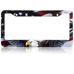 American Flag Eagle Stainless Steel - Round-Hole License Plate Frame | Alumina, Funny, 2-Hole, 12 x 6 Inch | Car Accessories Number Plates