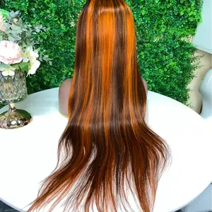 4/350 Ginger Mixed 13x4 Transparent Lace Front Wig Ginger Highlight Human Hair Wig
