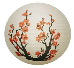 Chinese Asian Round Paper Lantern with Painted Floral Blossom Design for Festival, Party, and Home Decoration