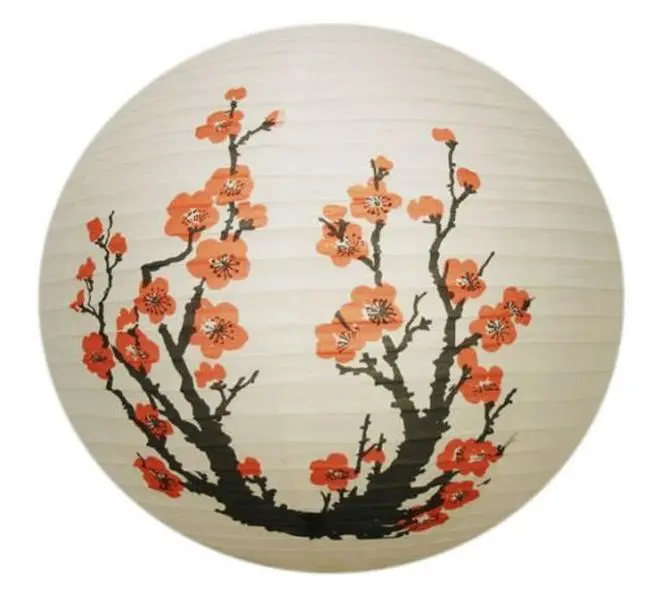 Thy Home 15.5in Diameter Traditional Hand-Painted Round Paper Lantern Hanging Ornaments - Asian Chinese Floral Motif, Wedding Centrepiece, Home & Festive Decor