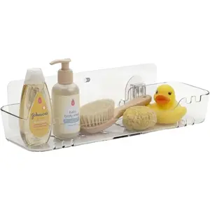 Shower Shelf - Adhesive, No-Drill Bathroom Wall Shelf, Clear 12.2" x 3.54" x 1.77" Slim Organizer with  Drainage for Shower & Sink Toiletries
