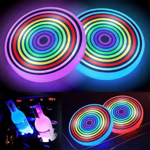 Led Cup Holder Lights for ,2PCS Led  Coasters 7 Color-Changing Luminescent Light Cup Pad,Rainbow USB  Cup Mat  Gadgets Decoration Atmosphere Light