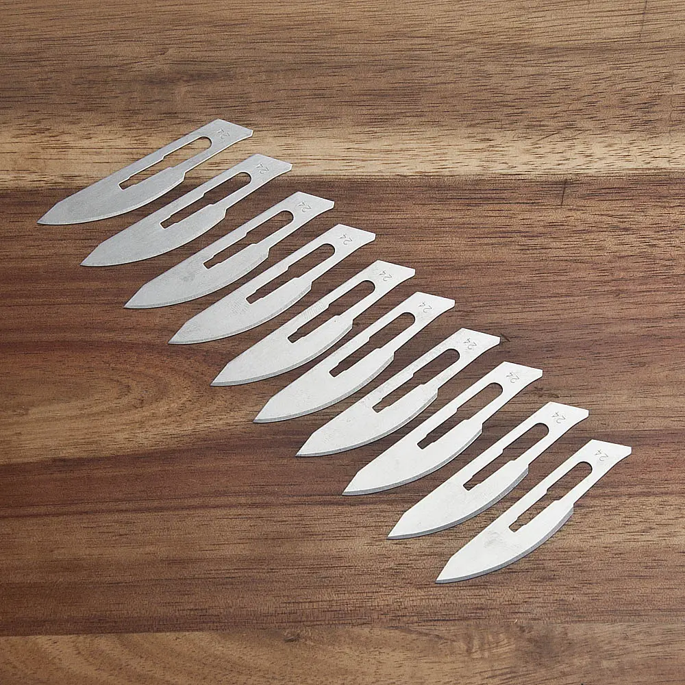 Pack of 10 Hobby Blades, #24 Craft Knife Blades Refill, Carbon Steel Replacement Blades for DIY Cutting, Carving