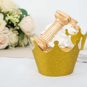 25-Pack Paper Cupcake Wrappers Gold Glitter Crown Design - Dust Free Muffin Paper Cup Liners