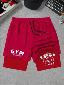 Men's Bodybuilding Gym Shorts, 2-In-1 Quick Dry Workout Shorts with Pockets, Muscle Limits Graphic Fitness Training Shorts, Drawstring Athletic Shorts