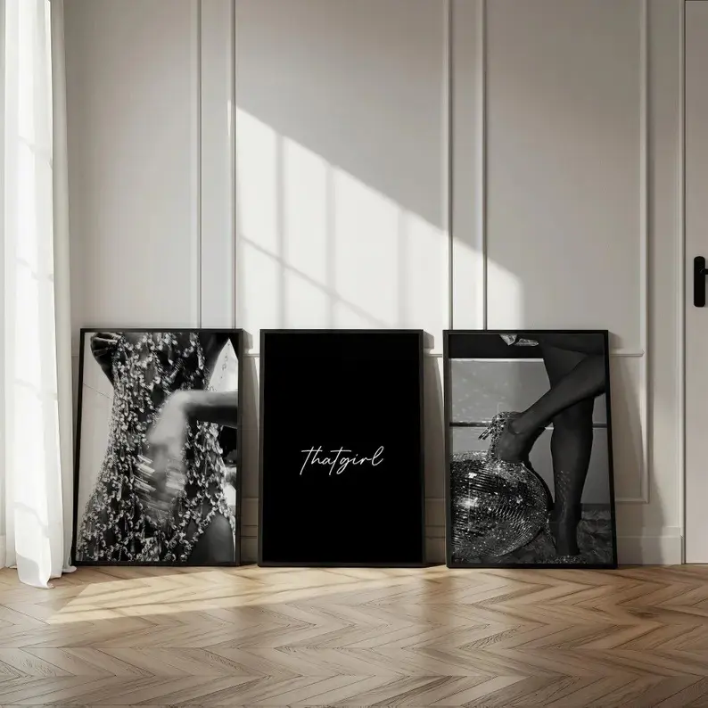 Black & White Luxury Fashion Poster Set of 3, Designer Wall Art Prints for Hypebeast Home Decor No-frame