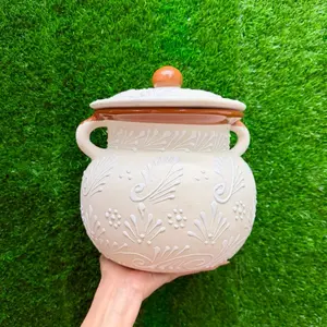 Clay Pot Relieve Blanco Boca Café 3.5 Litros Set 1 Piece. (Cielito Lindo).
