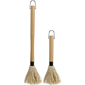 Two Size Bbq Mop Brushes with Wooden Long Handle For Barbecue Grilling Basting Roasting Cooking Smoking Steak (18" And 11")