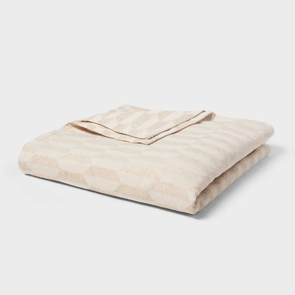 Full/Queen Chenille Jacquard Blanket Ivory/White Chevron Geo - Threshold