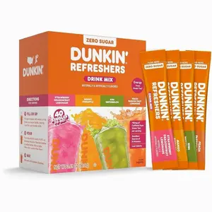 Dunkin’ Refreshers Singles To Go! Powdered drink mix packets, 40 Ct Variety Pack, 40 Single serve Packets per Box (40 servings), Energy from Green Tea, aspartame-free, no synthetic colors, naturally and artificially flavored, just add water