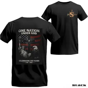 One Nation Under God America 250 Shirt, Christian Patriotic T-Shirt, Faith Freedom USA Flag Cross Graphic Tee, Celebrating 250 Years 1776–2026 Independence Day Shirt, Statue of Liberty Eagle Christian Gift for Men Women