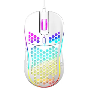 Honeycomb Wired Gaming  with RGB On/Off , 7200 Adjustable DPI,  Lightweight Design & High Precision Sensor for PC/ Gamers (White)