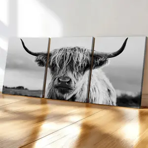 3-Pack Wood Frame Canvas, Modern Animal Highland Cow Poster, Waterproof Art, Living Room, Bedroom, Office Decor