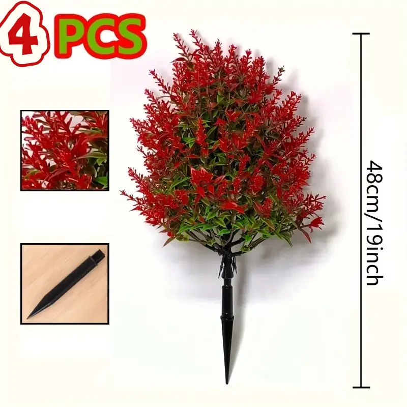 Floral 2-Piece Artificial Red Spiked Flower Tree Set, Decorative Plant Ornaments with Lavender Blooms, Green Foliage, Realistic Trunk-Root Texture, UV-Resistant Durable Plastic, Ground Stakes for Indoor/Outdoor Wedding Decor