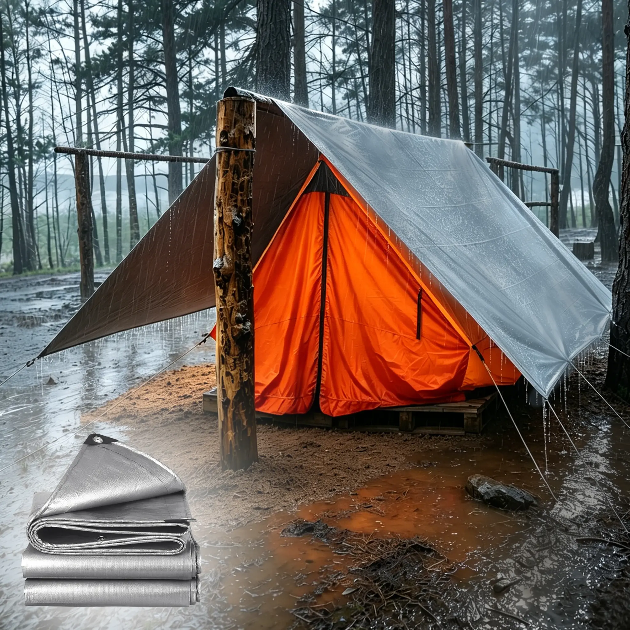 Heavy Duty Poly Tarp - 10' X 12' -6 Mil Thick Waterproof, UV Blocking Protective Cover ，Suitable for Outdoor Adventures/ Camping / Garden / Patio - Reversible Silver - Laminated Coating - Grommets