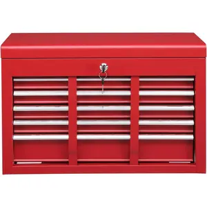 24" Tool Box, 5 Drawers & Top Tray Tool Box with Drawers, Lockable Tool Chest Cabinet for, Warehouse, Repair Shop & Home, Red