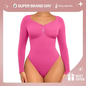 FeelinGirl Women's Seamless Shaping Long Sleeve Thong Bodysuit for Tops and Comfortable Underwear Lady TiktokSuperBrandDay