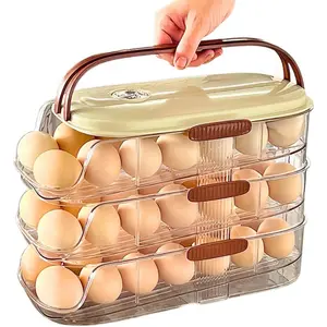 3-Tier Egg Dispenser for Refrigerator, Rolling Egg Organizer with Time Tracker, Stackable BPA-Free Egg Container Holds 42 Eggs, Fresh Egg Holder for Countertop Storage