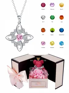 Eternal Guardian · Leaf Shadow New sparkling gem necklace with cross wreath design.Comes with a preserved rose & teddy bear jewelry box, a charming gift for birthdays, Valentine's Day, Mother's Day and Christmas.