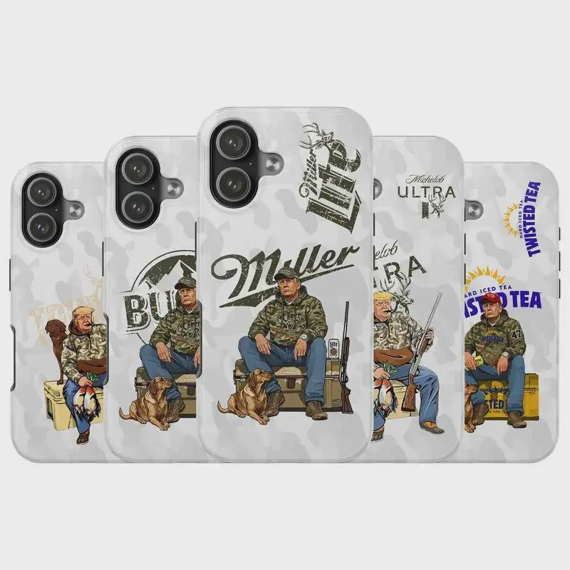 Trump Camo Hunting Beer Smartphone Case - Patriotic Hunter Tough Protection Cover for iPhone 11-17 Pro Max/Plus, Samsung Galaxy S23-25 Handheld Cellphone Devices