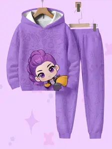Girls' Spring & Fall Casual Hoodie Set, Fashionable Random Print Sweatshirt, Comfortable Fitted Design, Perfect for Daily Wear
