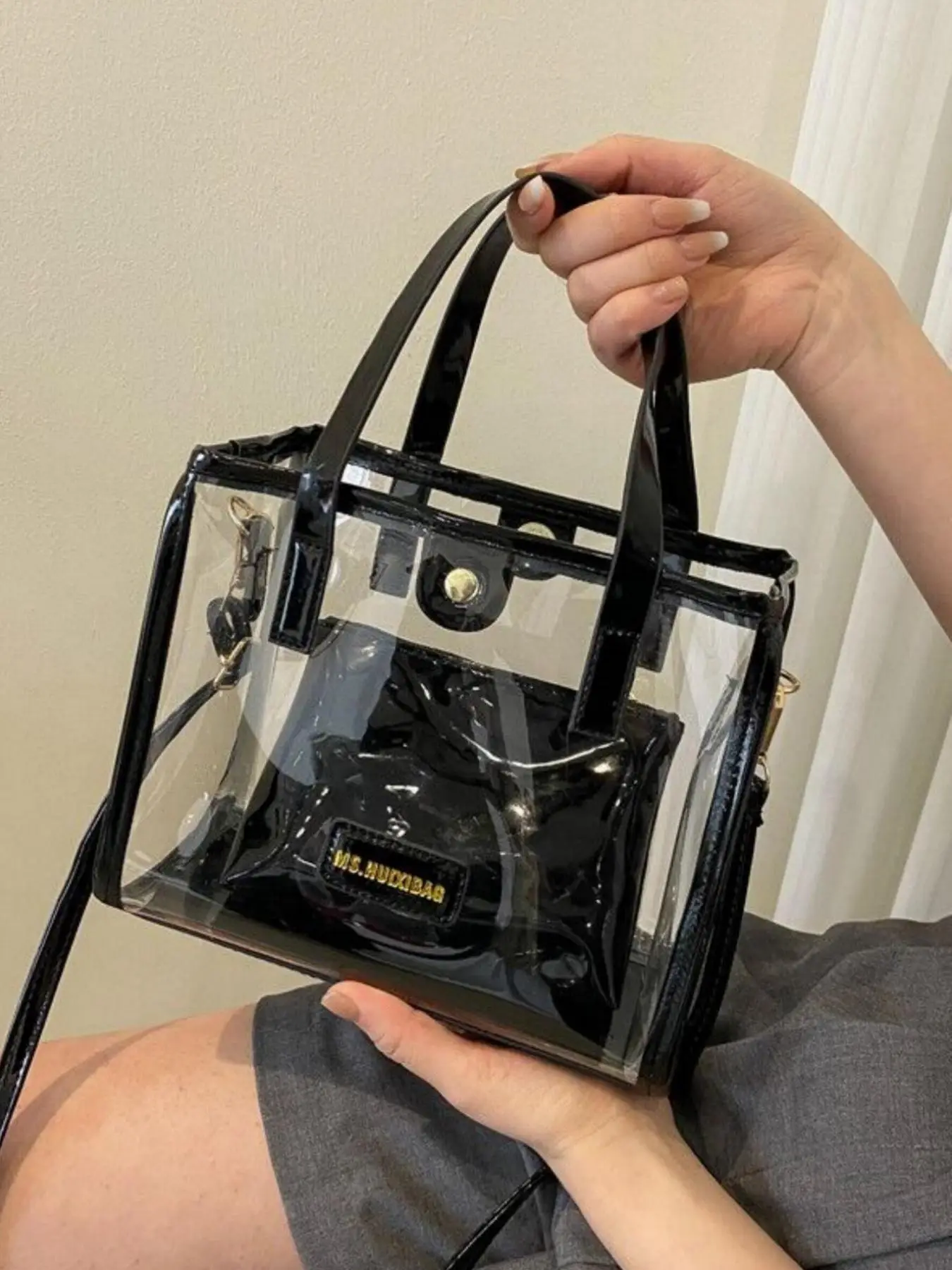 Women's Fashionable Transparent Makeup Bag & Crossbody Bag (2pcs), Large Capacity Shoulder Bag, Casual Trendy Versatile Simple Waterproof Bag for Wome