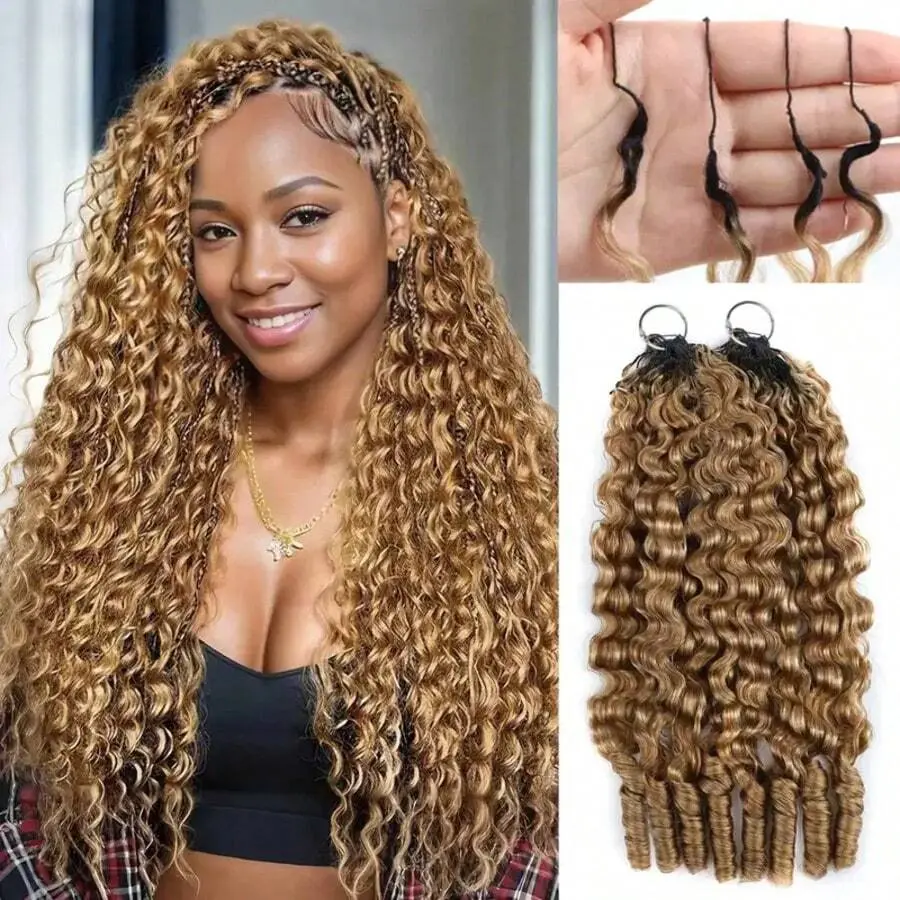 Mylockme Hair Honey Blonde Burmese Curly Feather Crochet Hair 20 Inch Chocolate Brown #27 Color Miracle Knots Pre-Separated 50g/200g Human Crochet Hair For Women Lightweight Invisible Extensions
