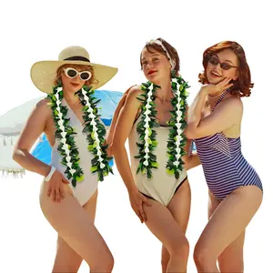 ONERIR 2-Pack Tropical Artificial Hawaiian Maile & White Tuberose Graduation Leis, 6.56ft Plastic Comfortable Leaf Flower Necklaces, Abs Accessories for Class of 2026 Ceremony & Wedding