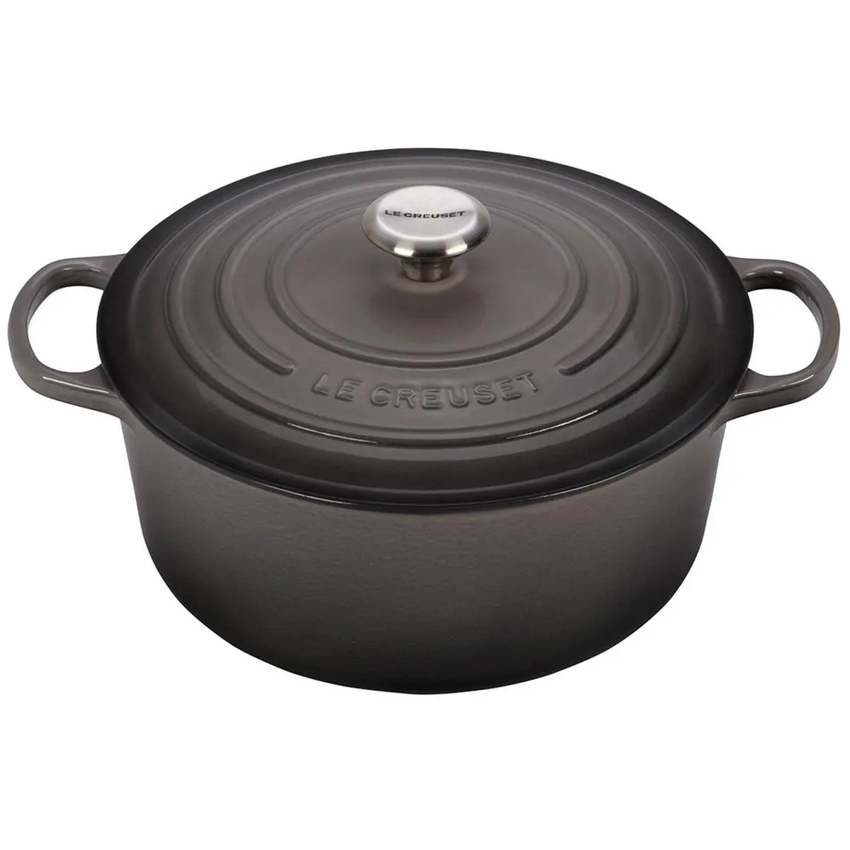 Le Creuset LS2501267FSS Signature Enamel Cast Iron Round Dutch Oven - 5.5 qt Capacity, Oyster, Lidded Cookware with Colorful Exterior Enamel, Oversized Handles, Built-In Lid Stabilizers, Cast Iron Pots, Slow-Cook Pots