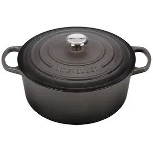 Le Creuset LS2501267FSS Signature Enamel Round Dutch Oven, 5.5 qt. Oyster Color, Cookware with Lid, Colorful Exterior Enamel for Baking