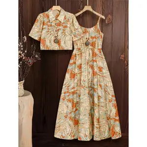 Women’s Cami Dress & Outerwear Set, Casual Fashion Two-Piece Outfit for Daily Holiday Vacation Wear, Ladies Clothing for Summer