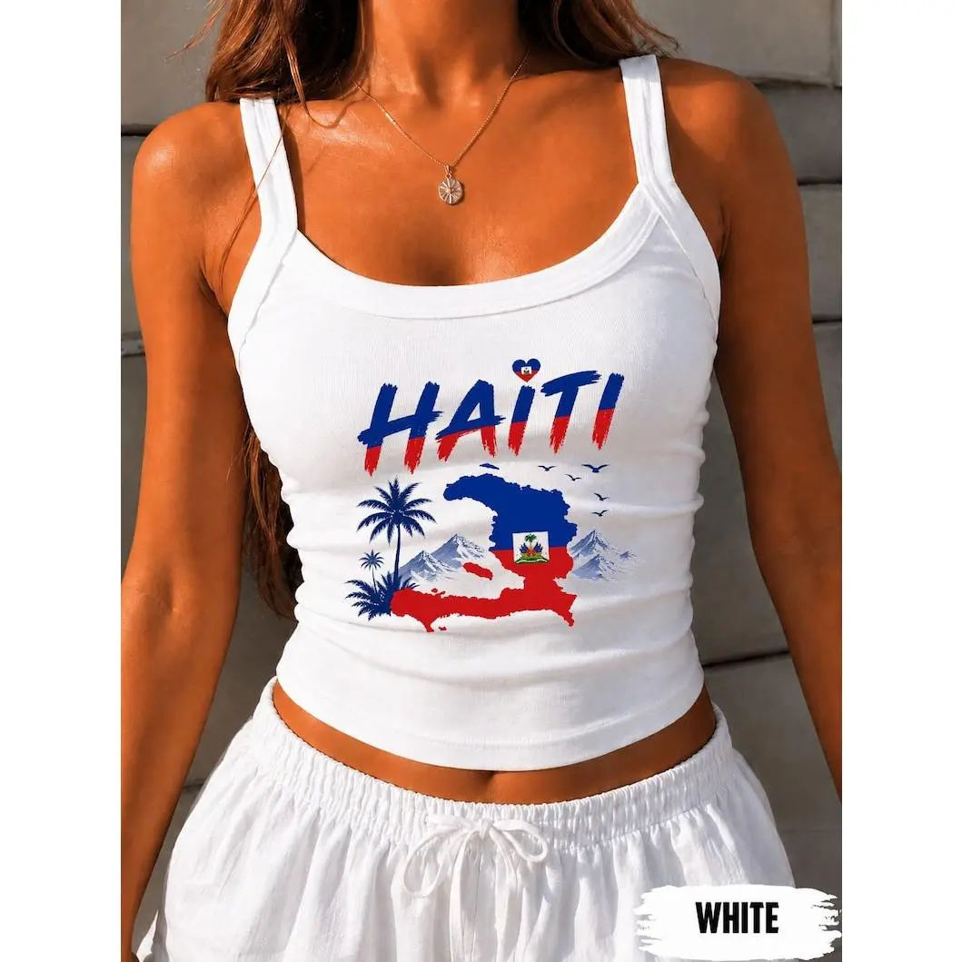 Haiti Flag Strap Tank Top, Haitian Pride Graphic, Caribbean Heritage Summer Style