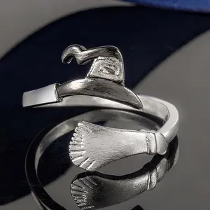 Witch hat ring silver black  two-tone open adjustable index finger ring fashion accessories