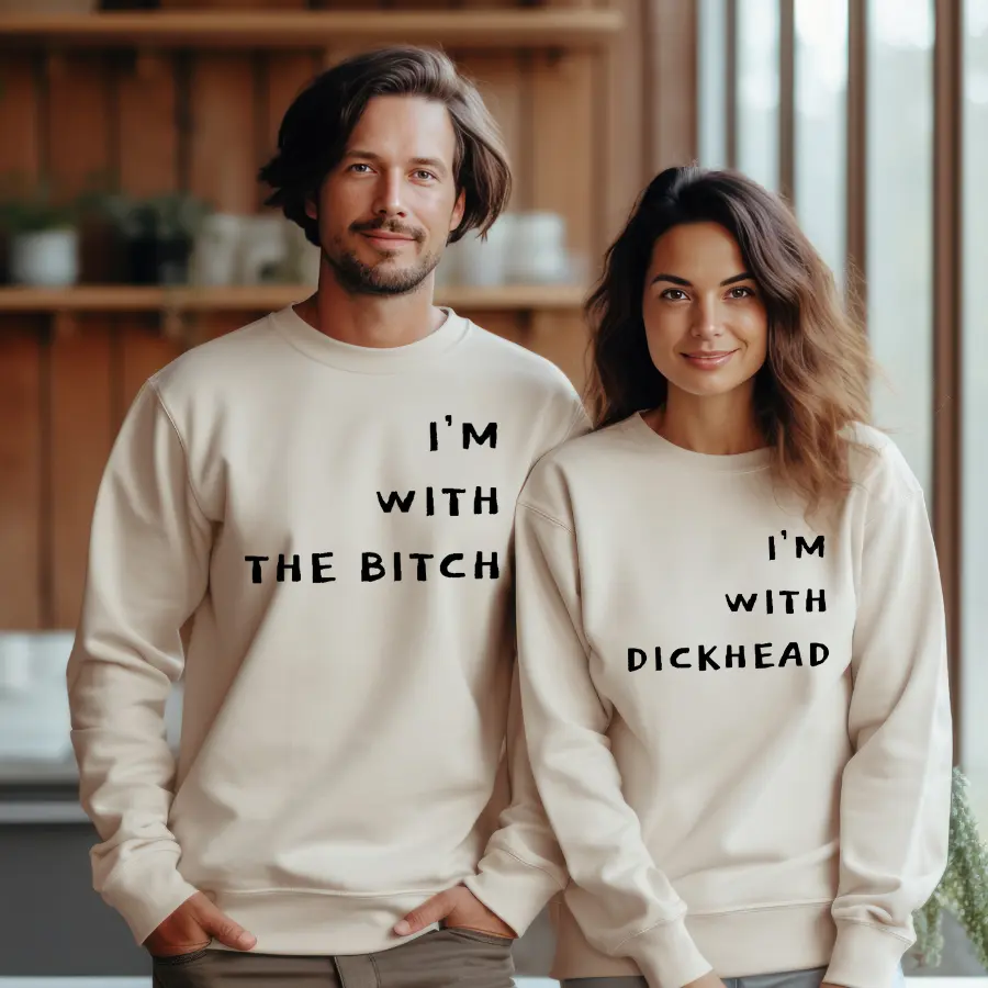 I am With The Bitch I am With Dckhead Matching Hoodie, matching couple gift, gift for couple, valentines day gift