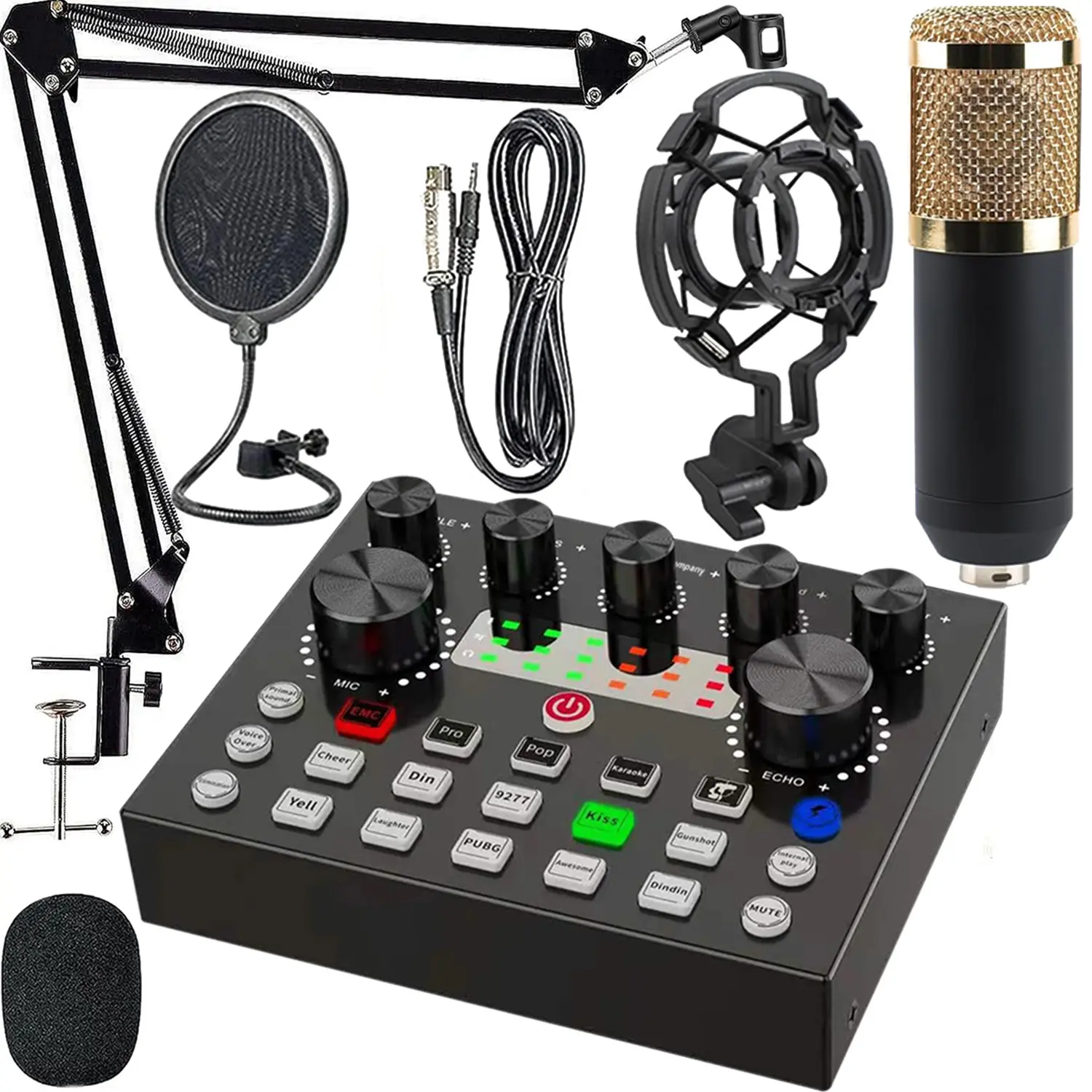 Podcast Equipment Bundle,  Audio Interface Mixer with  Condenser Microphone,  Stereo, Voice Change for Podcast Recording, Streaming, Cam/PC/Phone/Tiktok, Condenser Mic Set, Studio Mixer