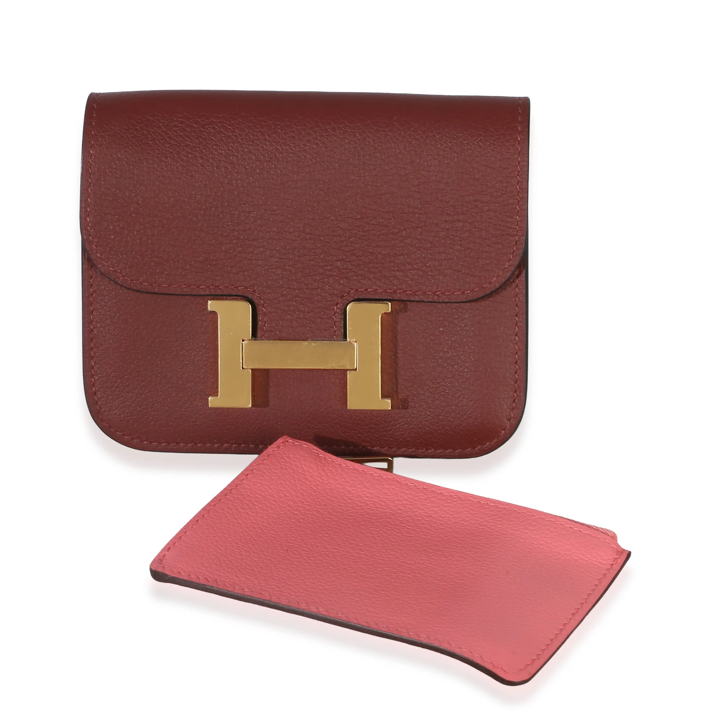 Pre-owned Leather Small Leather Goods Rouge H Rose Azalee Evercolor Bicolore Constance Slim Wallet GHW