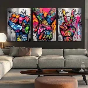 3-piece wooden frame wall art, Valentine's Day themed graffiti canvas aesthetic canvas print wall art, creative art design, suitable for living room, bedroom, office decoration, Easter and April Fool's Day