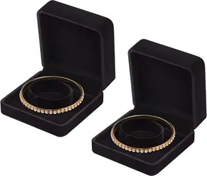 LETURE 2 Pieces Velvet Bracelet Boxes for Jewelry Gift, Classic Jewelry Box Storage Case Organizer Holder for Wedding, Engagement, Proposal, Birthday and Anniversary (Black)