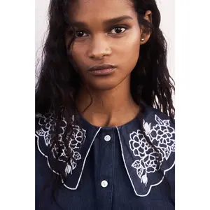 H&M Embroidered-collar denim blouse