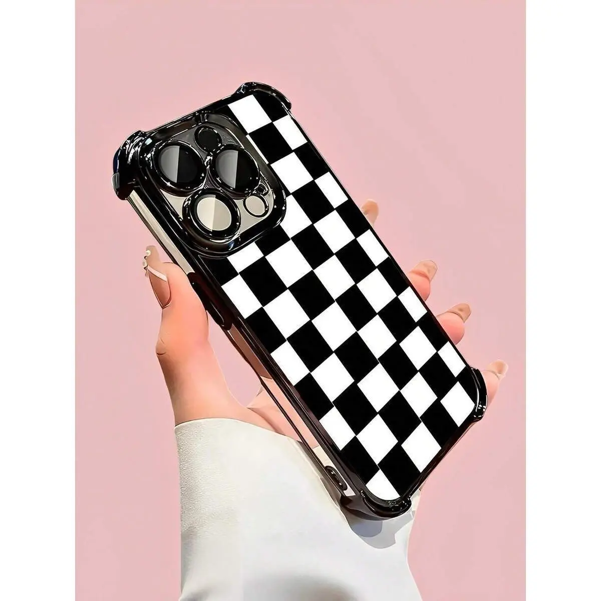 Black and White Checkerboard Plastic Phone Case - Protective Casing Cover for iPhone 17, 17 Air, 16, 15, 14, 13, 12, 11, Pro Max, Plus Smartphone Accessories